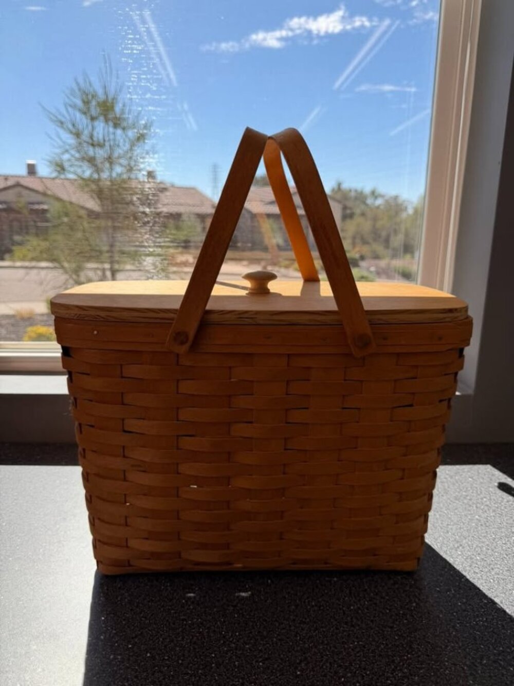 1995 Longaberger Handwoven Basket with Lid & Handles – Dresden, Ohio